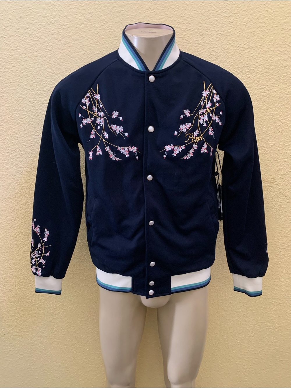 NWT $218 PRPS Men’s Size Small Navy Blue Floral Embroidered Jacket